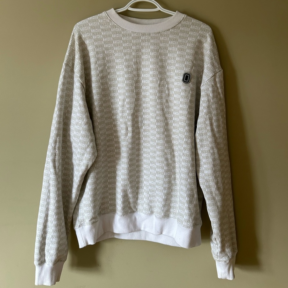 Overtime White Beige All-Over Logo Crewneck - Size M